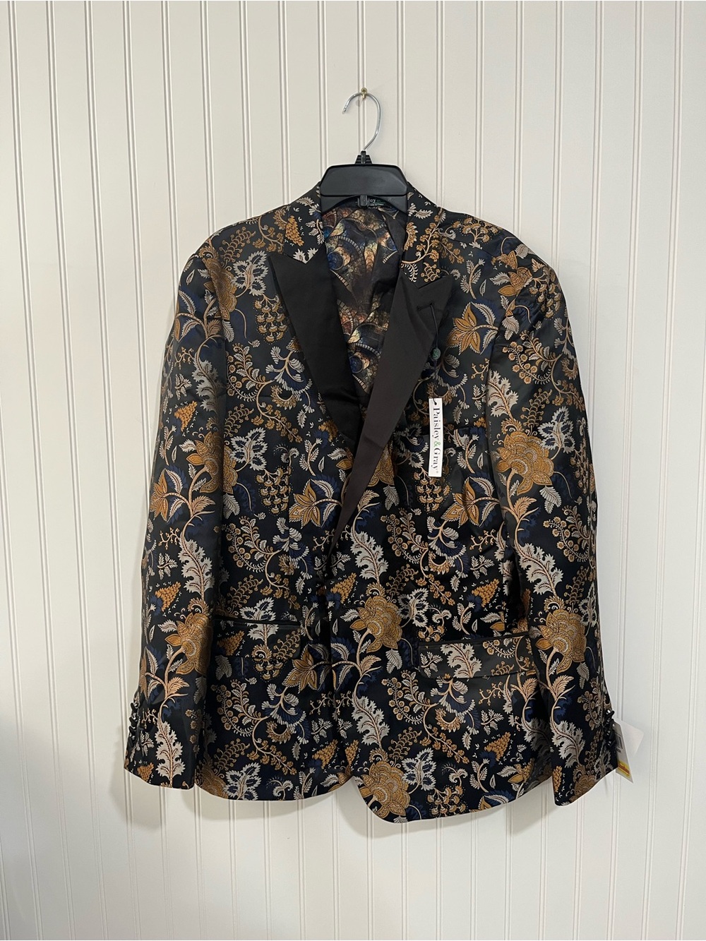 Paisley & Gray Black Blazer with Gold and Silver Floral Jacquard